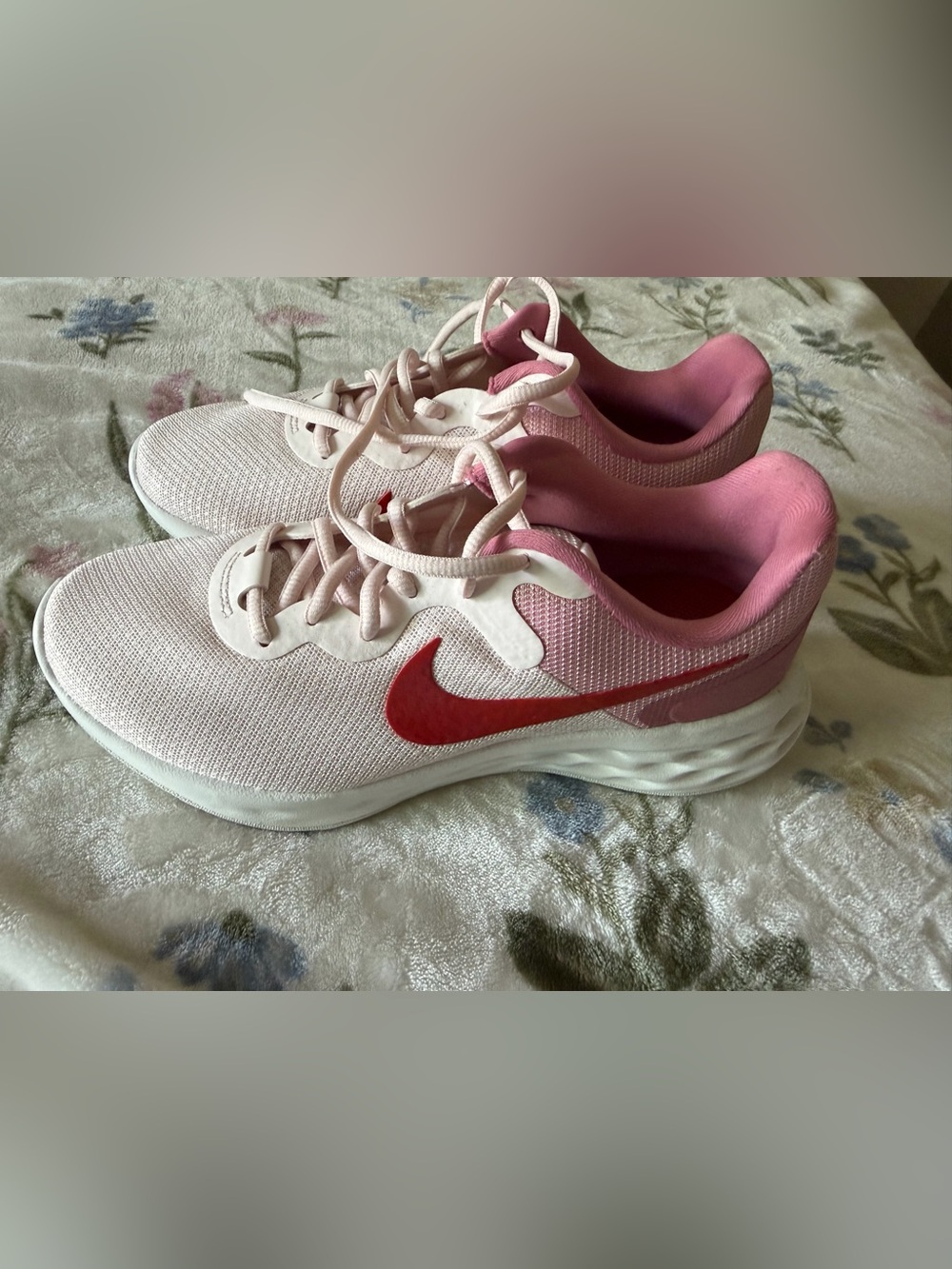 Nike Women’s Pink Running Shoes with Red Swoosh revolution 6